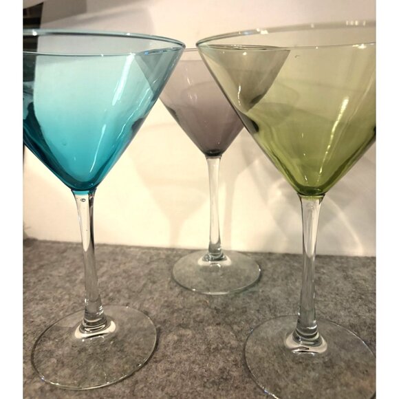 Set of 3 Assorted Colors Martini glasses, Jewel Tone 7.25"  #3051 - Picture 3 of 5